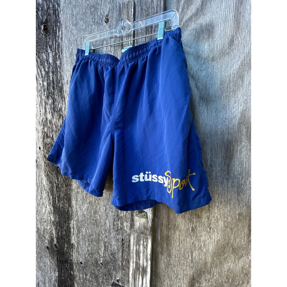 Stussy Sport Mens XL Blue Nylon Swim Board Shorts Mesh Lined Logo Y2K blokecore